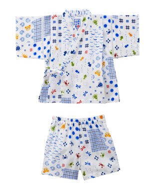 MIKI HOUSE HOT BISCUITS 【ミキハウス】【80-110cm】パッチワーク柄プッチー甚平スーツ 白