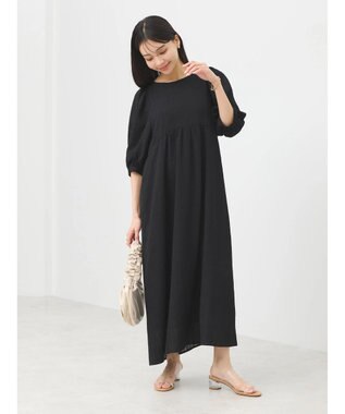 earth music&ecology 膨れジャガードパフ袖ワンピース Black