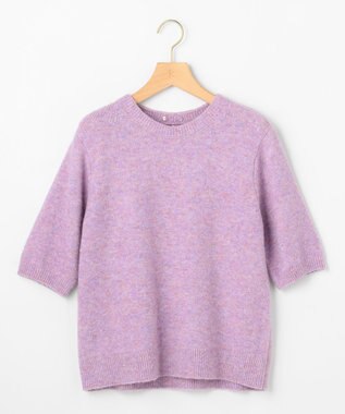 組曲 【加藤ローサさん着用 / 襟取り外し可】スパンコールヤーン 5分袖ニット ライラック系