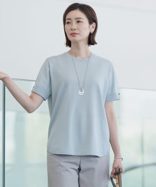 J.PRESS LADIES L 【洗える】COTTON POLYESTER 袖ボタン ニット サックス系