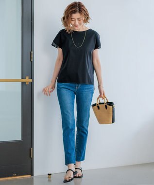 23区 S 【洗える】スムースコンビジャージー フレンチスリーブ カットソー ブラック