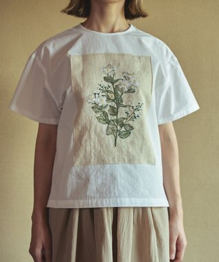 muuc ジャスミン刺繍半袖プルオーバー〈日本製・上質な天然素材・遠州織物〉〈繊細なオリジナル花刺繍〉〈ゆったりフリーサイズ〉〈上品な大人の布帛Tシャツ〉