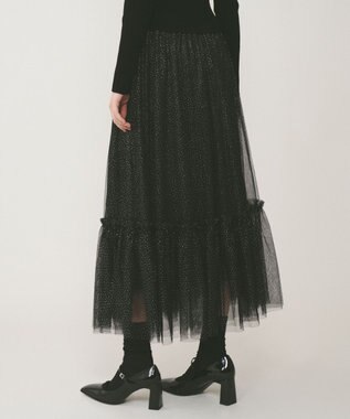 GRACE CONTINENTAL ラメチュールギャザースカート ブラック