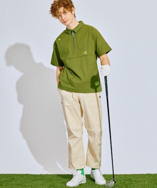 PW CIRCULUS 【撥水加工/ ストレッチ】【MEN】ベルト付 ワイドカーゴパンツ ゴルフ アイボリー系