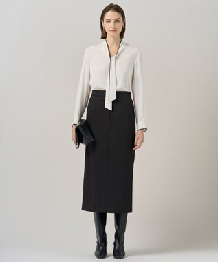 ICB 【CLASSY.掲載・裏起毛】 ウォームサテン Iラインスカート ブラック系