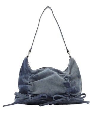 WEGO ギャザーリボンハーフムーンバッグ デニム淡加工色