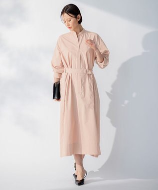 自由区 L 【洗える】ストレッチタイプライターシャツ ワンピース ピンク系