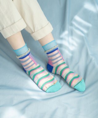 COQ WAVE ECHO シアーボーダーソックス スカイブルー