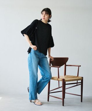 #Newans 【金子綾さんインスタライブご紹介アイテム】【洗える/セットアップ可能】ふくれジャガード パフスリーブブラウス ブラック