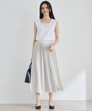 自由区 【昨年大好評・デザインアップデート・カタログ掲載・セットアップ対応・セレモニー・通勤】ライトサテンプリーツ スカートⅡ ベージュ