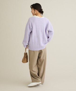CRAFT STANDARD BOUTIQUE 起毛ケーブルVニットネックニットプルオーバー Pink