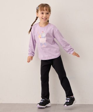 ANY KIDS アニマルモチーフ長袖Tシャツ ラベンダー×ねこ