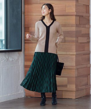 ANY 【洗える】Vネック リブニット ブラウン系1