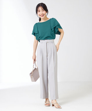 ANY SIS 【接触冷感】レイヤードスリーブ ニット グリーン