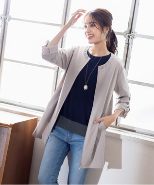 Tiaclasse 【洗える】大人可愛い衿ギャザーミディアムコート グレージュ