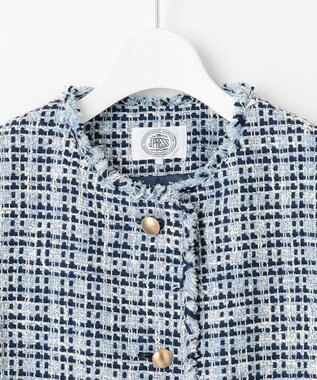J.PRESS LADIES ファニーツイード ノーカラー ジャケット ホワイト×ブルー×ネイビー系
