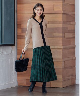 ANY 【洗える】Vネック リブニット ブラウン系1