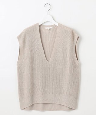 自由区 S 【洗える】コットンウールミドルゲージニット ベスト ベージュ