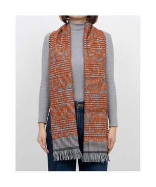 UNBILLION カシュネ cache nez / ウール混グレンチェックフラワージャカードマフラー オレンジ