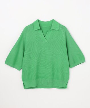 ANY L アクリルガーターポロ衿ニット グリーン