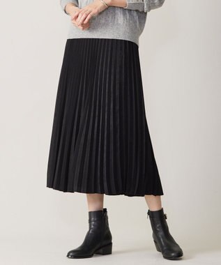J.PRESS LADIES 【洗える】マロンサテン プリーツ スカート ブラック系