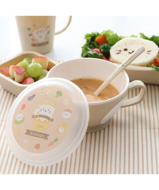 Mother garden しろたん 蓋つきスープマグカップ キッチン柄 460mL 日本製 ベージュ