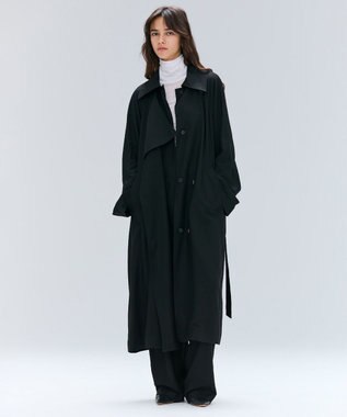 BEIGE， COBURN / シルク混ロングステンカラーコート Black