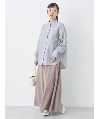 earth music&ecology スタンドフリルシャツ Stripe