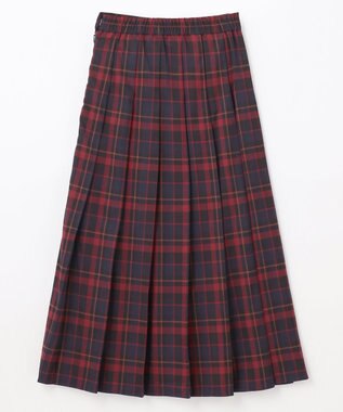 ANY L 【手洗い/ウエストゴム】チェック柄フリンジプリーツスカート レッド