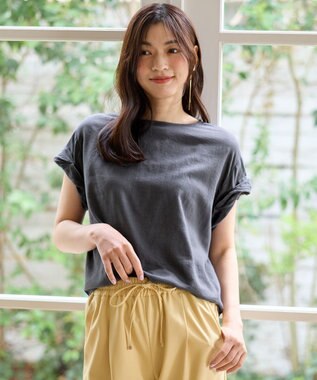 ANY 【手洗い可】ヨーロピアンリネンツイストスリーブブラウス チャコール