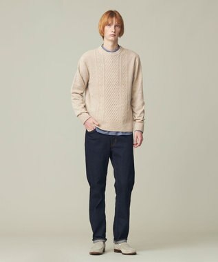 J.PRESS MEN 【Cash Lamb's Wool】ケーブルクルーネック ニット ベージュ系