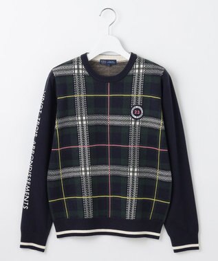 23区GOLF 【WOMEN】チェックジャガード クルーネック ニット ダークグリーン系3