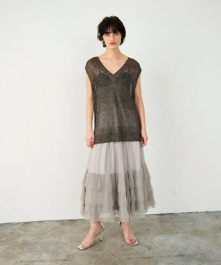 GRACE CONTINENTAL ラメメッシュニットトップ ゴールド