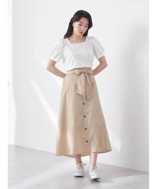 earth music&ecology ウエストリボンヘムスカート Beige