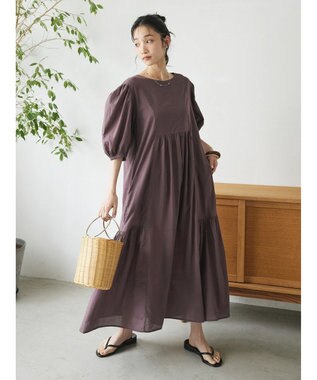 CRAFT STANDARD BOUTIQUE インド綿パフスリーブギャザーワンピース Purple