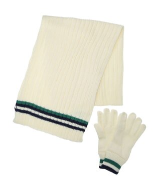 Green Parks ＳＥＴ２点　ボーダーニットマフラー＋手袋 Off White