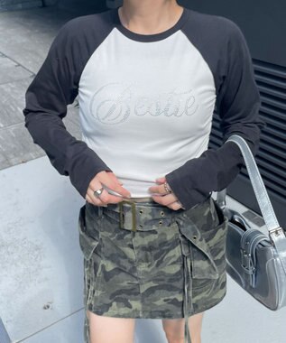 WEGO ラインストーンサイドドロストラグランロンT ブラック