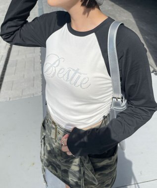 WEGO ラインストーンサイドドロストラグランロンT ブラック