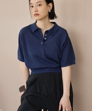 AMERICAN HOLIC ブークレ半袖ニットトップス Navy