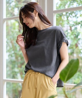 ANY 【手洗い可】ヨーロピアンリネンツイストスリーブブラウス チャコール