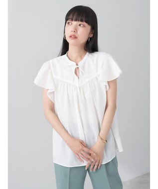 earth music&ecology ギャザーフレンチスリーブブラウス Off White