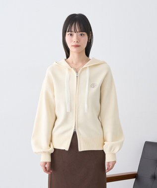 earth music&ecology レースコードダブルジップニットパーカー Ivory