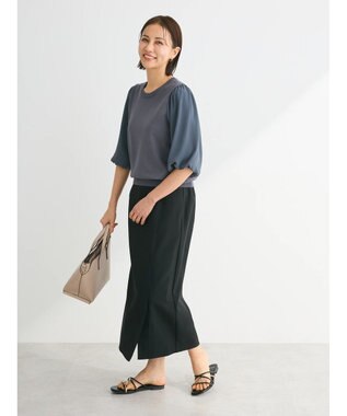 Green Parks 袖楊柳ドッキングニットプルオーバー Gray