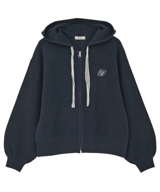 earth music&ecology レースコードダブルジップニットパーカー Dark Navy