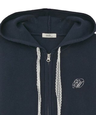 earth music&ecology レースコードダブルジップニットパーカー Dark Navy