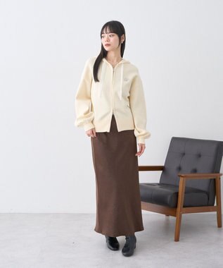 earth music&ecology レースコードダブルジップニットパーカー Ivory