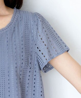 Tiaclasse L 【洗える】カットレースチュニックブラウス ブルー