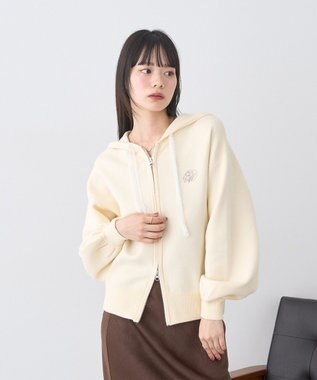 earth music&ecology レースコードダブルジップニットパーカー Ivory