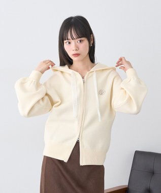 earth music&ecology レースコードダブルジップニットパーカー Ivory