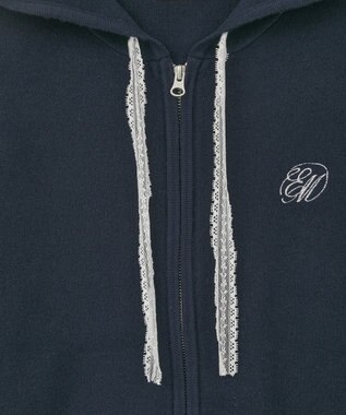 earth music&ecology レースコードダブルジップニットパーカー Dark Navy